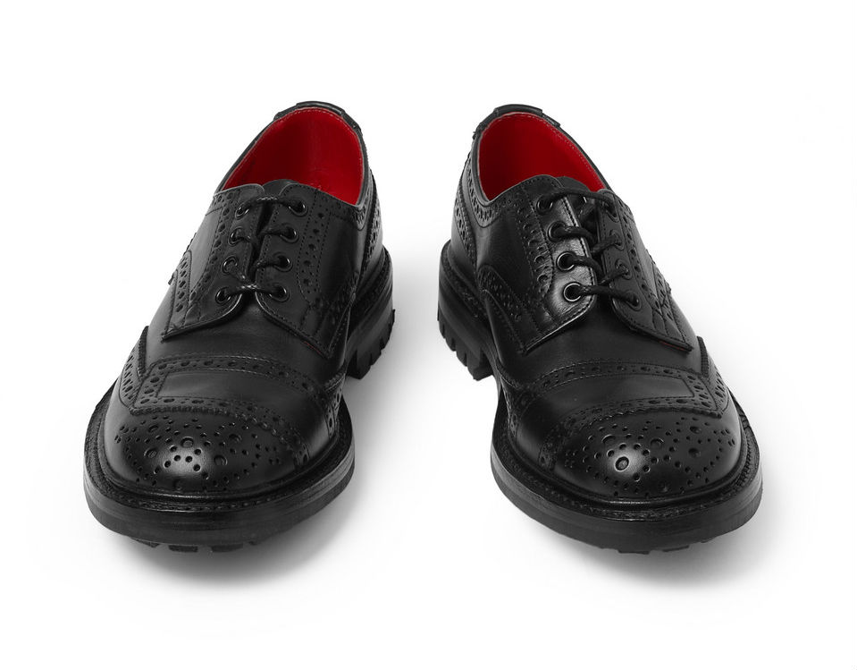 Мужские кожаные ботинки-броги Tricker's x Junya Watanabe черные с красной внутренней выделкой