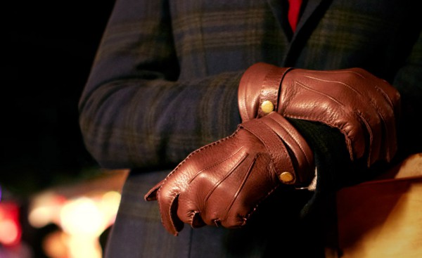 Коричневые кожаные мужские перчатки Dents