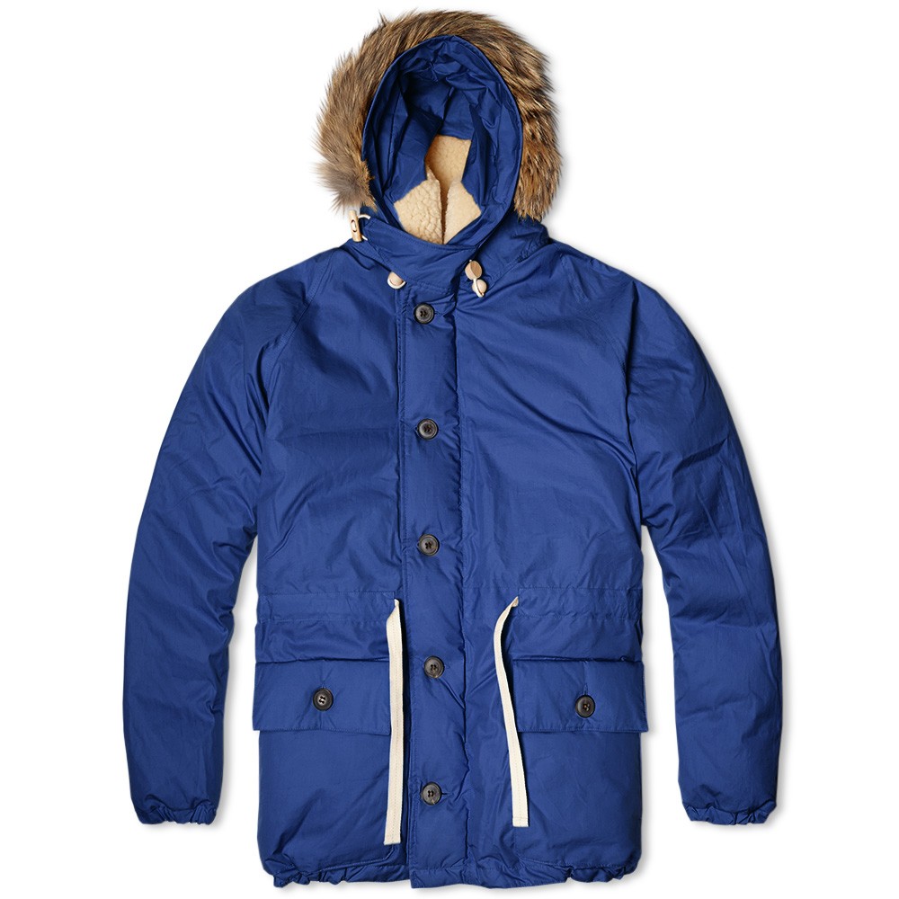 Зимняя мужская куртка-пуховик с капюшоном Nigel Cabourn Everest Parka синяя