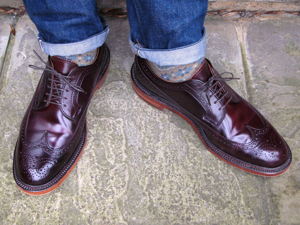 Мужские туфли-броги Alden из кордована Horween Color 8 и носки с узором